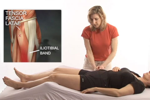 Sports massage on the tensor fascia latae for a runner